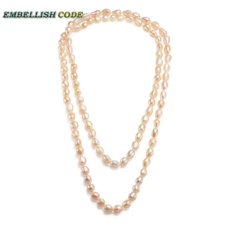 long necklace Peach color Rope knotted twisted style 120cm good sheen semi baroque irregular pearl freshwater pearls for women