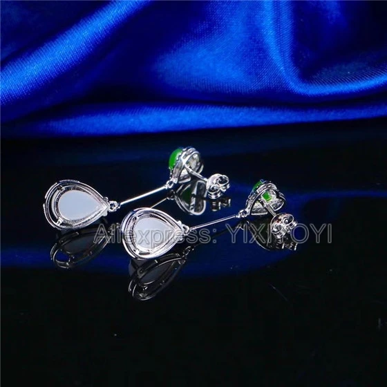 925 Sterling Silver Green White HeTian Jade Beads Inlay Heart Dropping Dangle Lucky Ear Earrings Girl's Charm Gift Jewelry