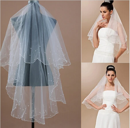 Pretty Free Shipping White And Ivory Wedding Veil 1t vestido de noiva Wedding Accessories 2016 New Wedding Veil With Pearls