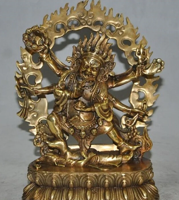 

[old craft ] 9" Tibet Buddhism bronze gilt 6 Arms Vajra Mahakala god Buddha Ganesha Statue