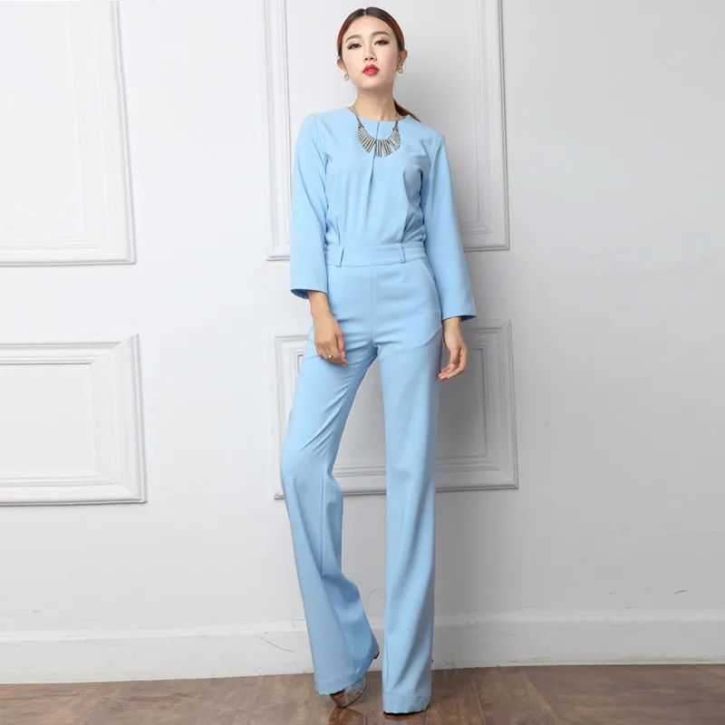 2018 Women Spring Summer Jumpsuit Sexy calf-length Sleeve Bodysuit Office Lady Solid Full Length Straight Jumpsuits