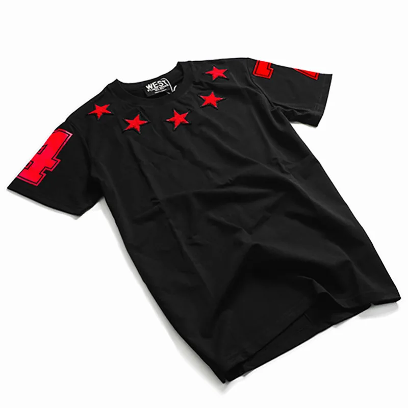 New Novelty 2019 Men Embroidery stars 7 4 T Shirts T-Shirt Hip Hop Skateboard Street Cotton T-Shirts Tee Top Kenye #32