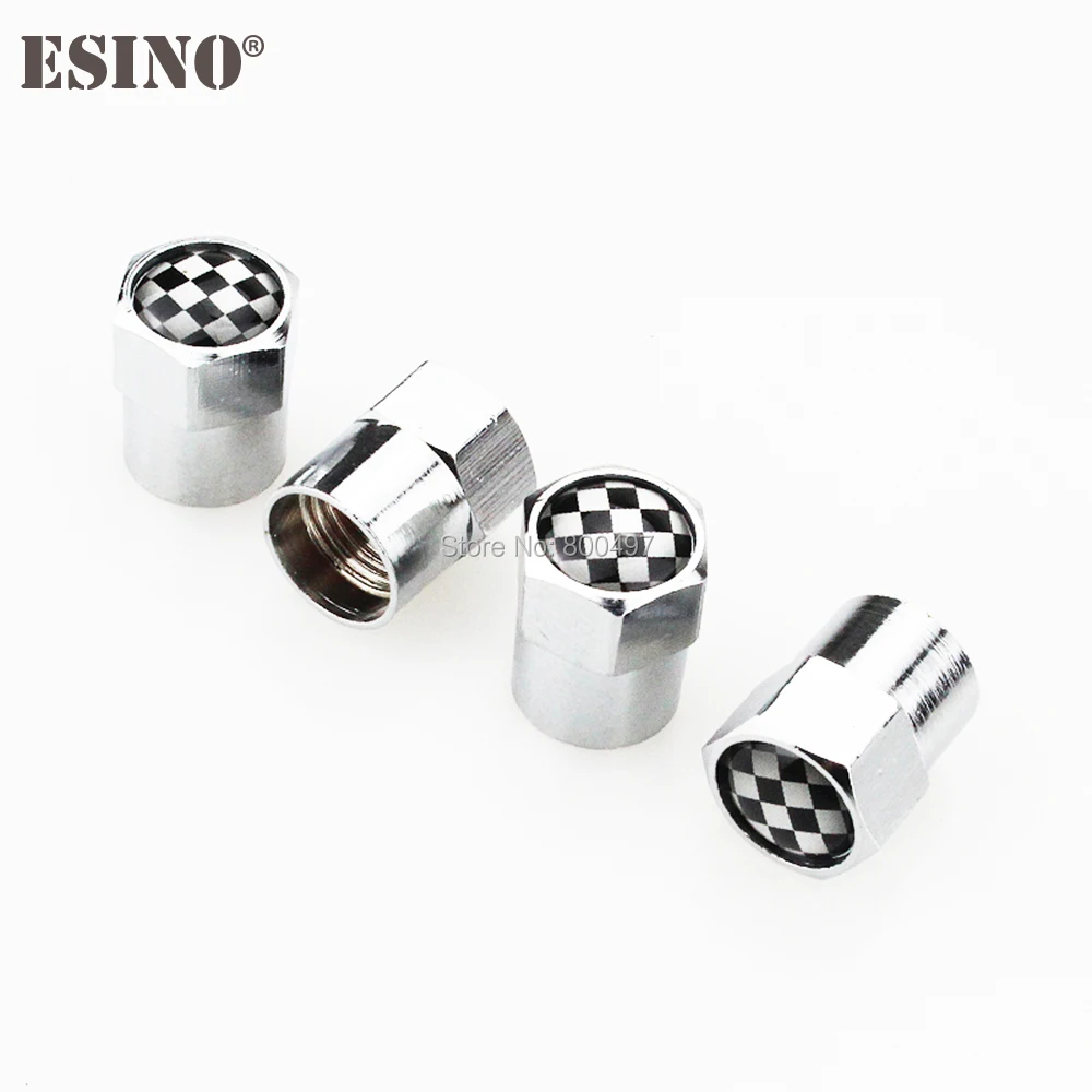 4 x Car Styling Cool Fashion Stainless Zinc Alloy Check Flag Car Tire Valve Caps Wheel Tires Tyre Stem Air Cap Airtight Covers