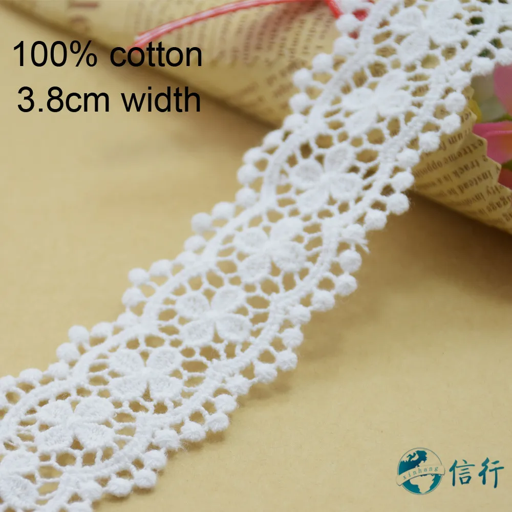 3.8cm White Cotton Embroided Lace Ribbon Guipure Trim Fabric DIY Sewing Accessories Supplies African French Lace Applique #3548