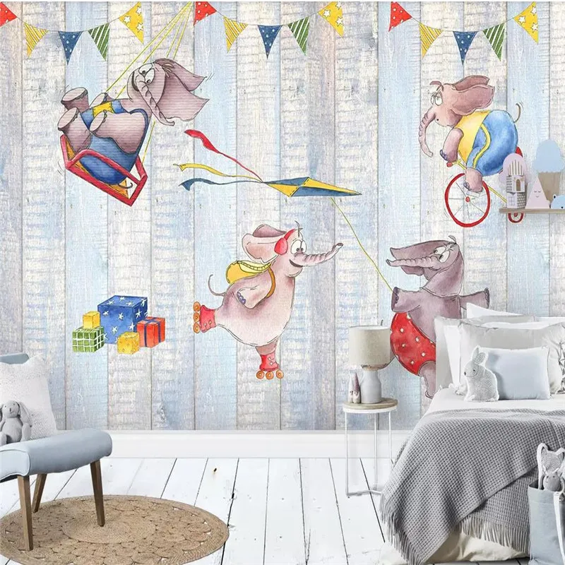 

Custom Mural Wallpaper Elephant Cartoon Children's Room Background Wall