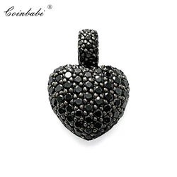 Pendant Black Pave Heart Zirconia & 925 Sterling Silver For Women Romantic Gift Europe Glam Fashion High Quality Jewelry