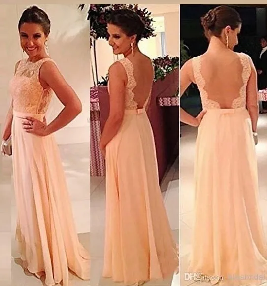 

2018 hot Best Popular Bridesmaid Dresses Chiffon Floor Length Peach Color Backless Brides Maid Dress On Sale