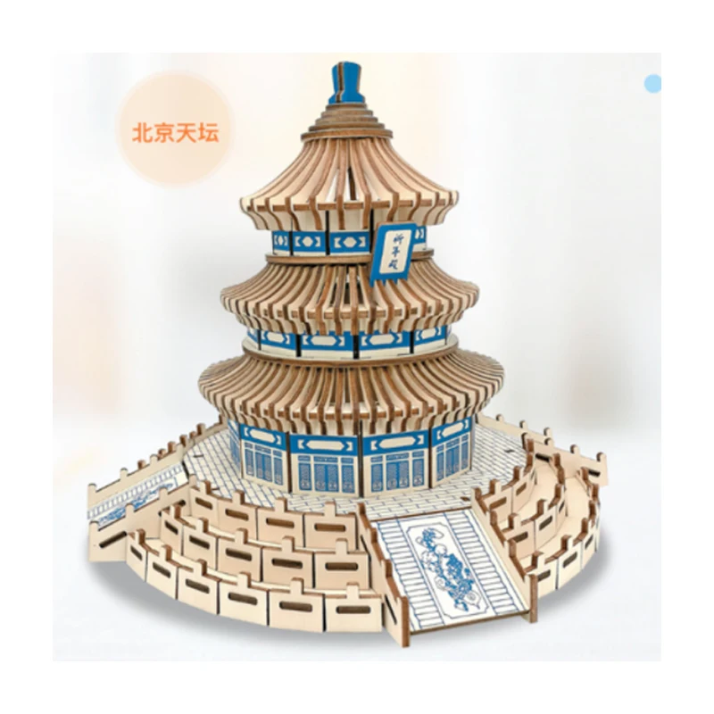 DIY-子供のための3D木製パズル,中国のボディービルモデルの寺院,組み立てるための木製ゲーム,p35