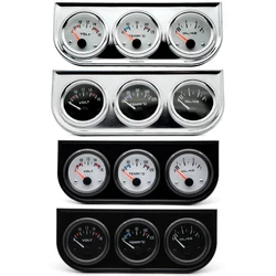 Water Temp Oil Pressure Volt Gauge 52mm 3 in 1 Triple Gauge Kit Black/Chrome Bezel Black/White Face With Temp&Pressure Sensor