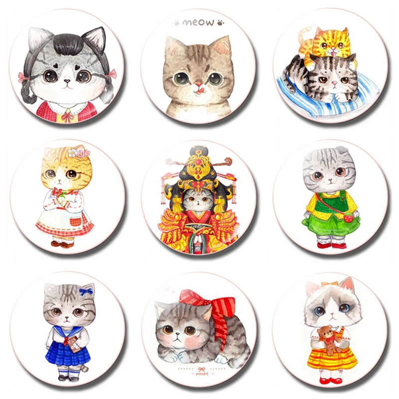 Cat Refrigerator Stickers  Kitten Queen Fridge Magnet  Glass Dome  Magnetic Note Holder  Kawaii Cartoon  Kids Gift  30MM