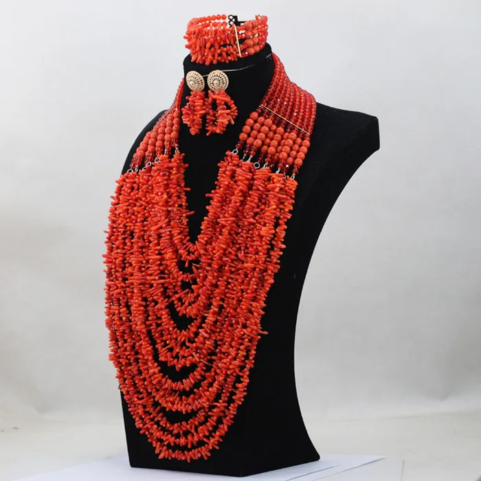 14 Layers Coral Necklace Jewelry Set Luxury Full Beads Bib Nigerian Wedding Beads Jewellery Set New Free Shipping ABH219