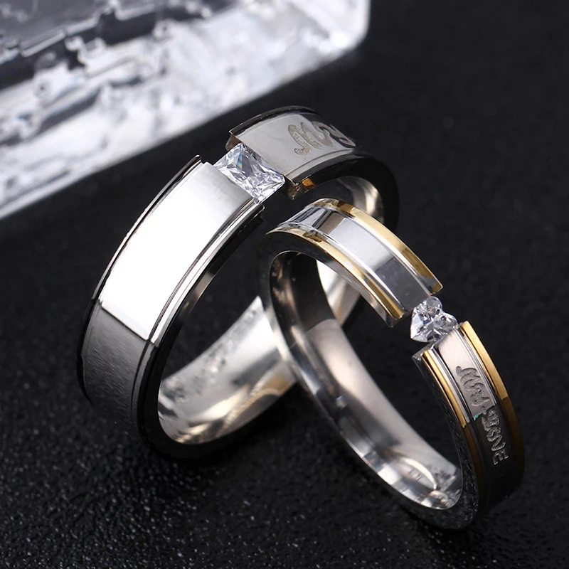 CZ Couple Ring Titanium lovers ring shining crystal drill titanium steel couple rings wedding ring