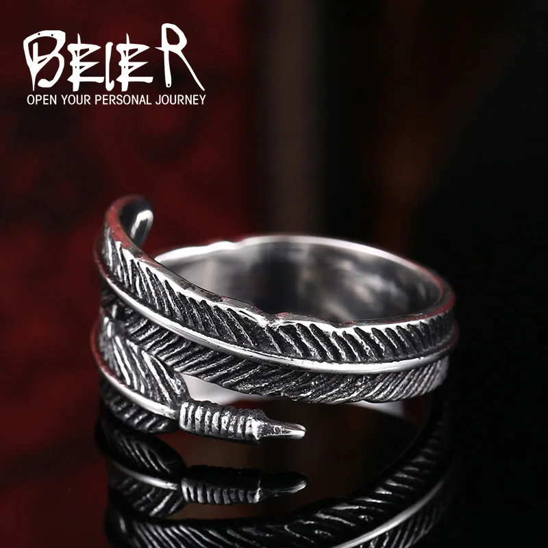 Beier New Store 316L Stainless Steel Ring Top Quality Hot Sale Simple Feather Ring Fashion Jewelry Wholesale   LLBR8-306R