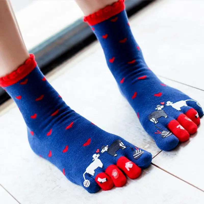 

3Pairs/lot Autumn and Winter Women Socks Warm Soft cartoon Five Finger Toe Socks Women Cotton Socks Comfortable Gift X218