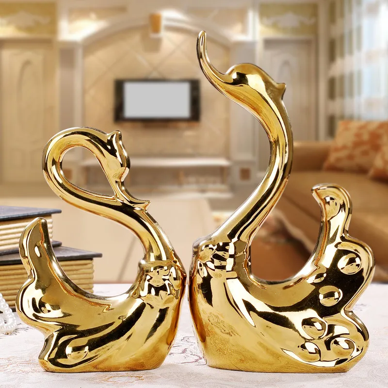 Modern Ceramic Animal Ornament Swan Chicken Tree Figurines Decoration Home Livingroom TV Cabinet Furnishing Crafts Wedding Gifts