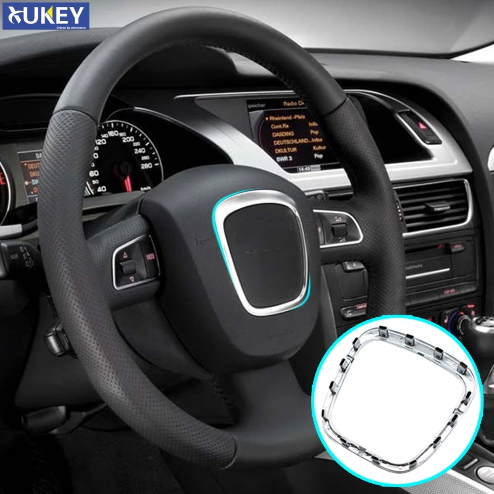 Chrome Matte พวงมาลัยสำหรับ AUDI A4 B6 B7 B8 A5 A6 C6 Q5 Q7สัญลักษณ์เปลี่ยนตกแต่งสติกเกอร์