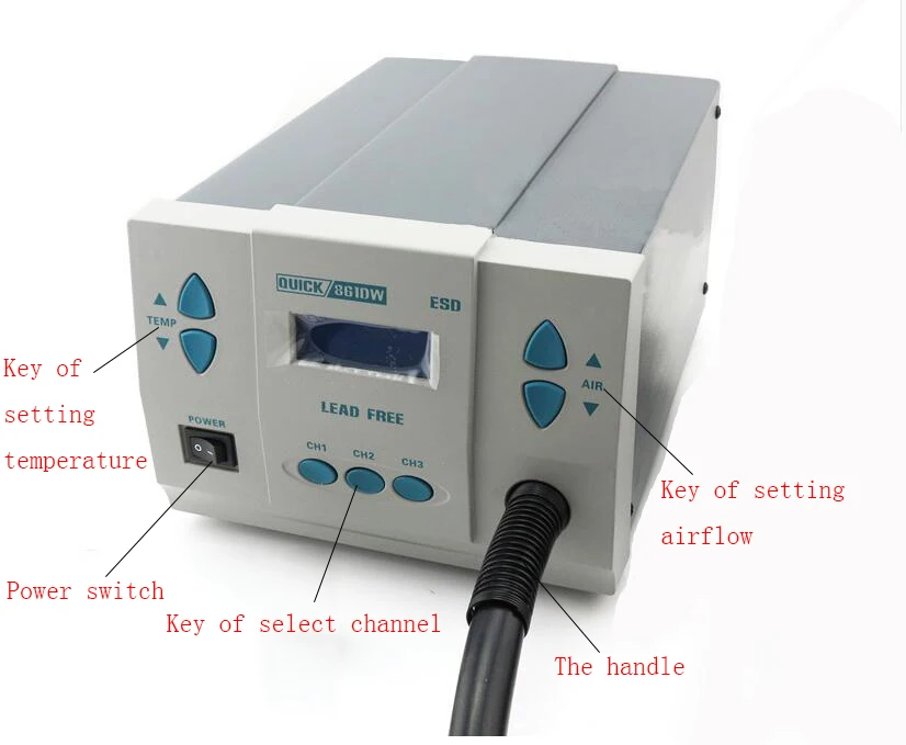 QUICK861DW 1000 واط عالية الطاقة خالية من الرصاص الرقمية الهواء الساخن محطة ديسولديرينغ المحمول اللوحة الأم إصلاح أداة إزالة أجزاء