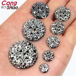 Cong Shao 12/14/16/18/20/25/30mm Gun Black Round Flatback Resin Rhinestone Stones And Crystals Costume Button Accessories WC550