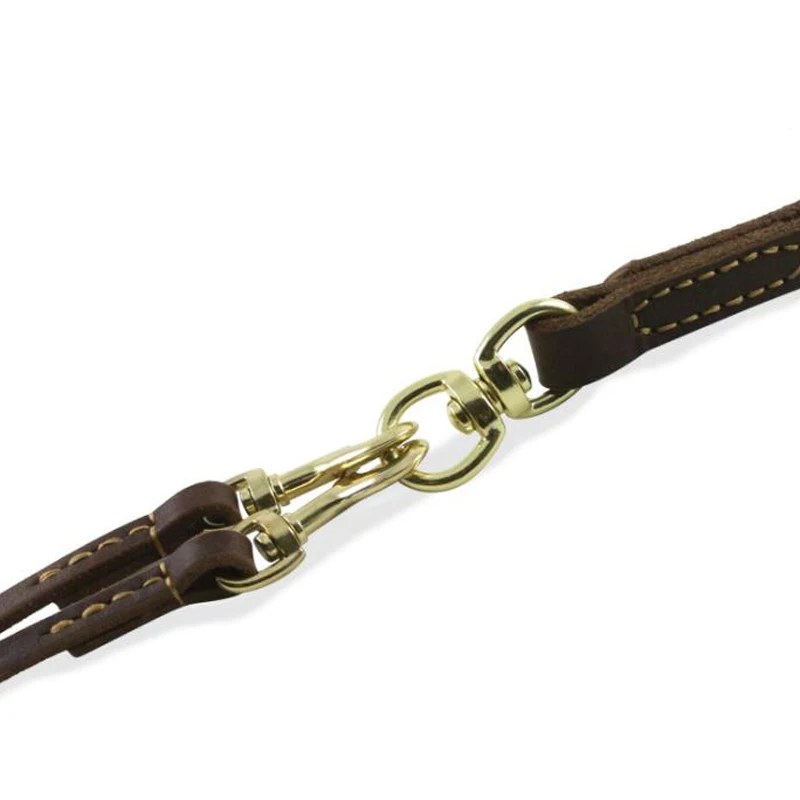 Leather Double Straps for Dogs Pet Dual Leash for 2 Dogs Small Medium Two Way Retraction Rope with Swivel Clasp