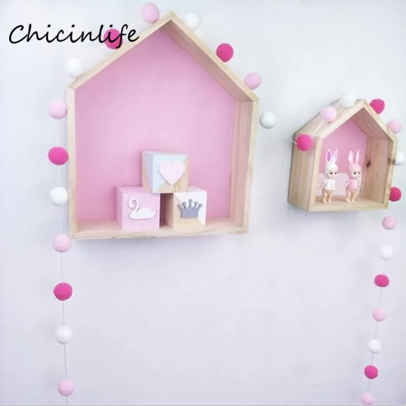 Chicinlife 2m Felt Wool Balls Garland Kids Room Wall Hanging Ornament Home Decoration Pom Pom Banner Birthday Supplies