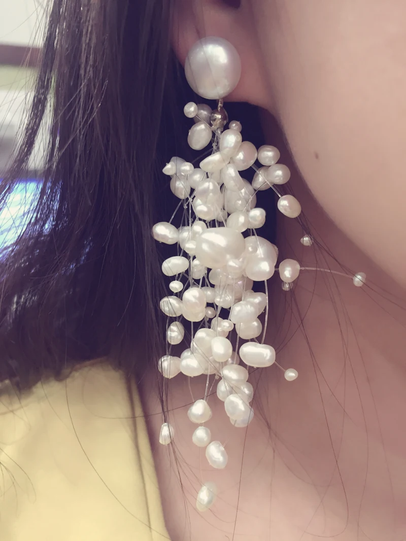 Hyperbole Natural fresh water  pearl drop earring big and small size mixed  long earring fashion women jewelry  free shipping