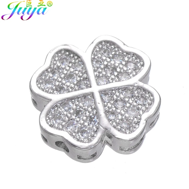 Juya DIY Cubic Zirconia Love Heart Creative Separator Charm Beads Accessories For Needlework Natural Stone Pearls Jewelry Making