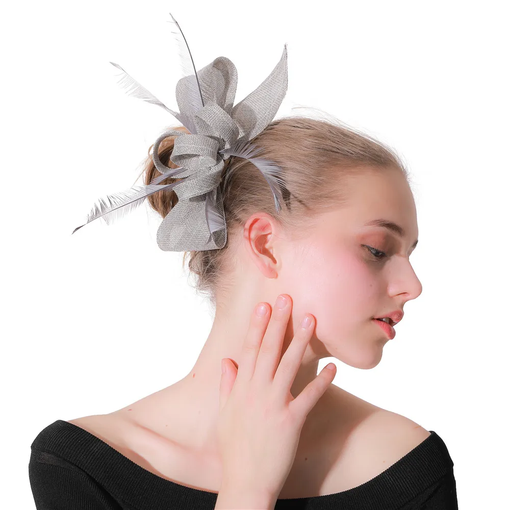 Frauen Gold Feder Blumen Hut Haar Clip Fascinator Schöne Kopfbedeckungen Stirnband Für Cocktail Party Hochzeit Kirche Haar Zubehör – Detail 14