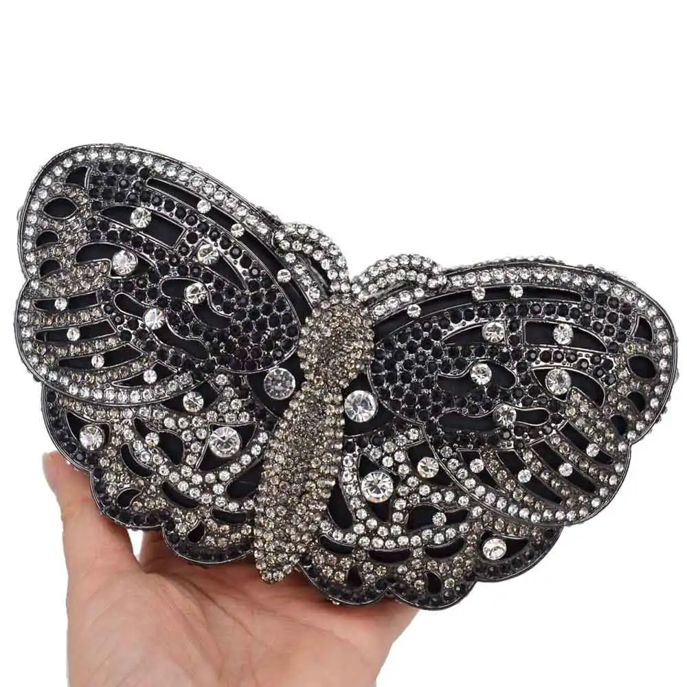 

Designer Animal butterfly Grey Crystal Diamond Evening Bags Chain Clutch Bags Wedding Party Purse Day Clutches SC797