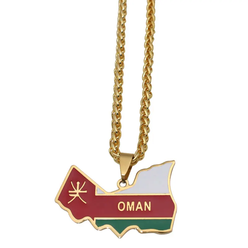 zkd OMAN map OMAN national flag stainless steel pendant necklace