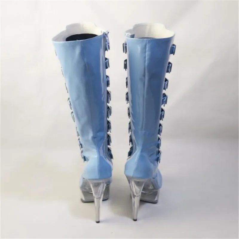 15cm Ultra High Heels Knee-High Boots Punk Hasp Shoes Side Zipper Round Toe Boots 6 Inch Fashion Gothic High Gladiator Boots