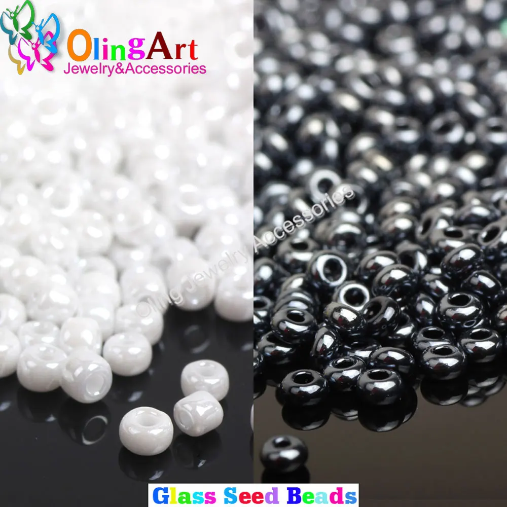 OlingArt 2MM/4MM Glass Seed Beads Opaque Colors Lustered White/Black 45g/lot Spaced Round Bead DIY Bracelet Jewelry Making