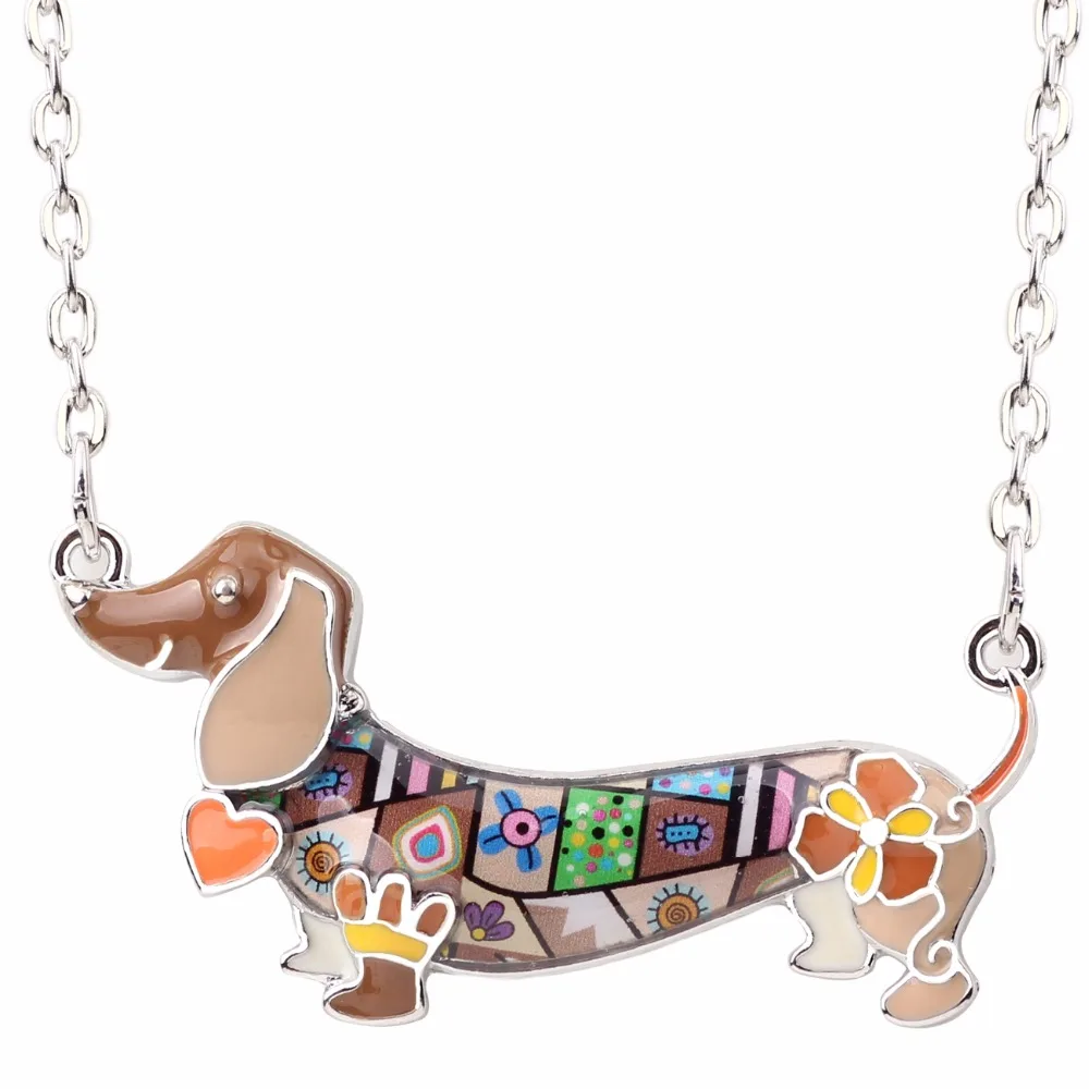 Bonsny Enamel Statement Maxi Pet Dachshund Dog Choker Necklace Alloy Pendant Chain Collar 2018 New Animal Jewelry For Women Gift