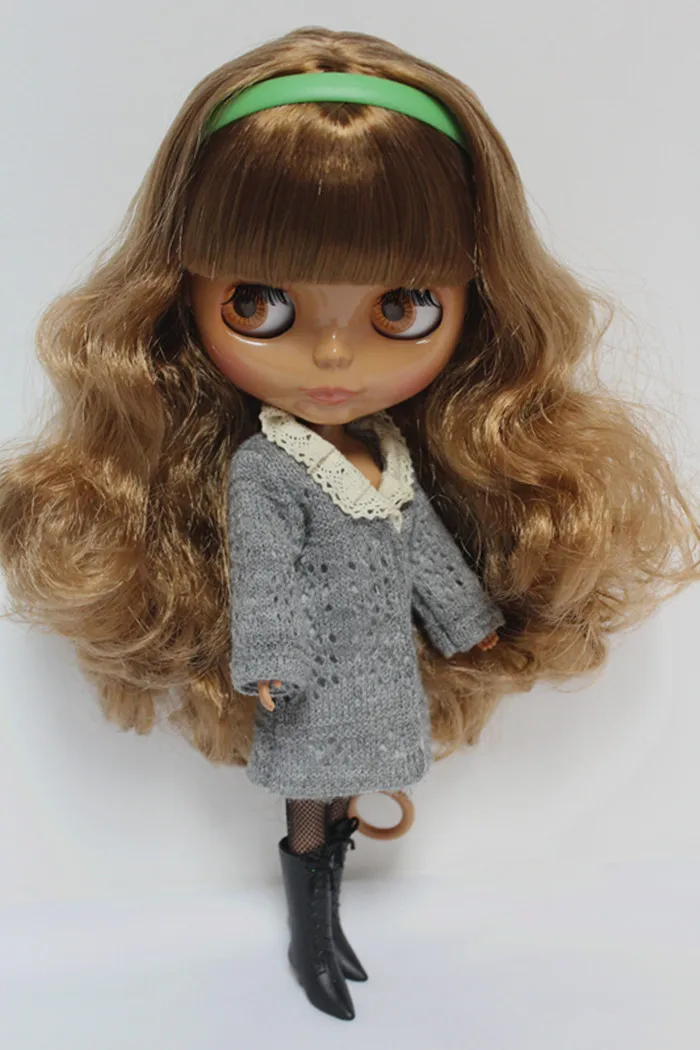 

Кукла Blygirl Blyth Обнаженная кукла 30 см обычное тело 589BL0972 7 суставов черная кожа светло-коричневая челка волосы для макияжа