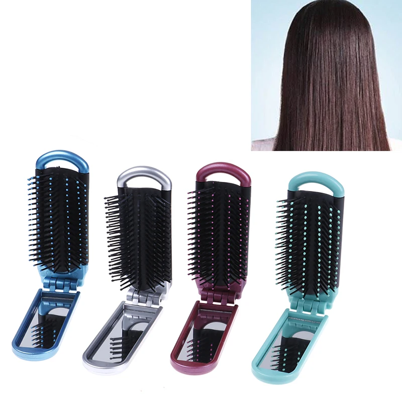 Folding Hair Brush With Mirror Compact Pocket Size Travel Car Purse Bag Gift Top Selling