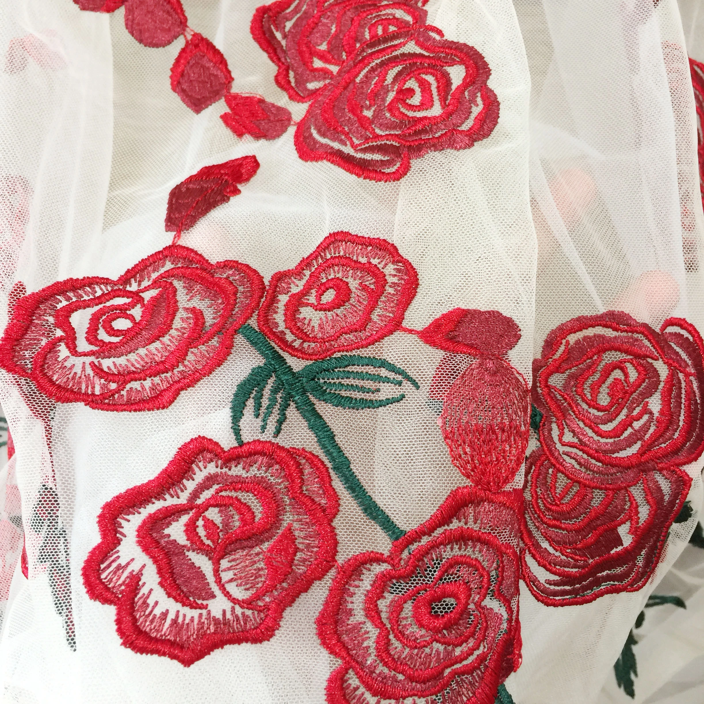 LASUI 2019 Gorgeous 1 YARD handmade DIY skirt wedding dress accessories High quality Red Rose flower mesh embroidery lace fabric