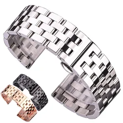 Solid Metal Watchbands Bracelet Silver Black Rose Gold Polished Men Women 316l Stainless Steel Watch Band Strap 20mm 22mm 24mm