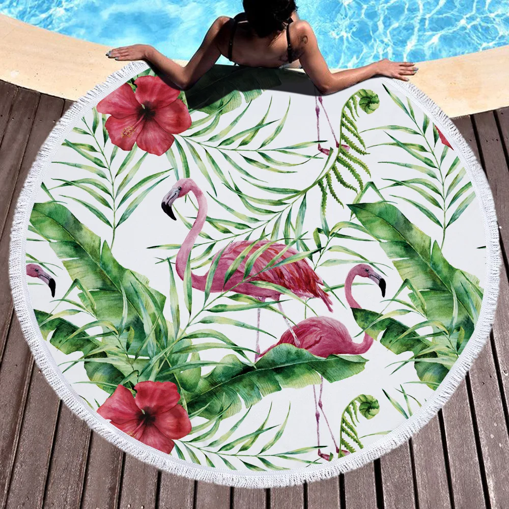 150cm Large Pink Flamingo Towel Beach Quick Drying Microfiber Printed Flower Bath Towel for Adult Home Decor