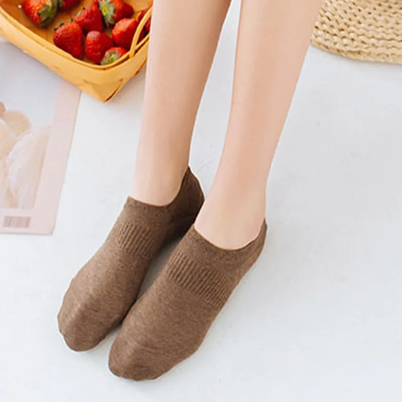COCOTEKK 5pair/Lot Summer Silicone Combed Cotton Women Socks Candy Colors Retro Invisible Socks Casual Slippers Thin Sox Set