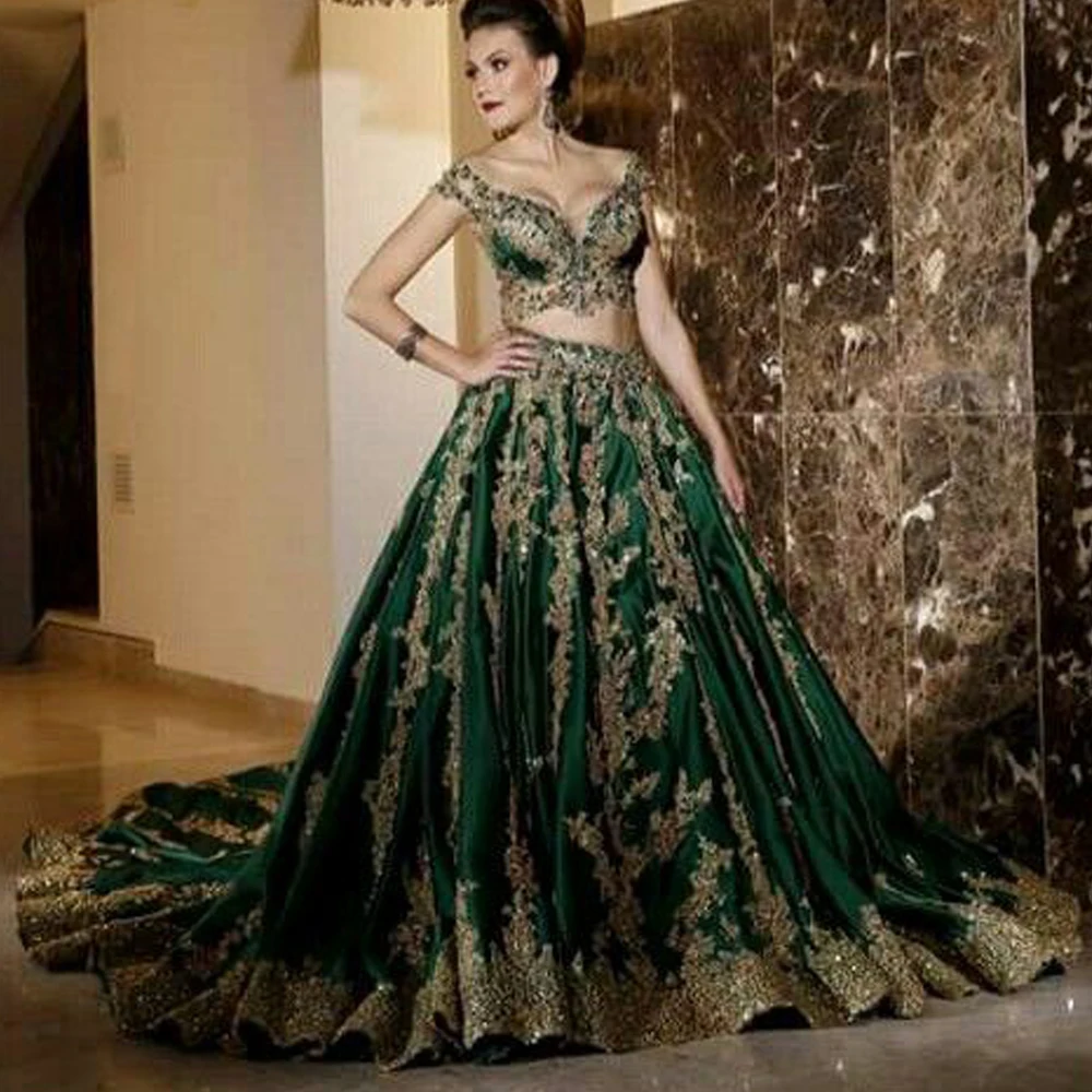 green prom dresses 2019 two pieces lace appliques beading sequins two pieces evening dresses gowns vestidos de fiesta