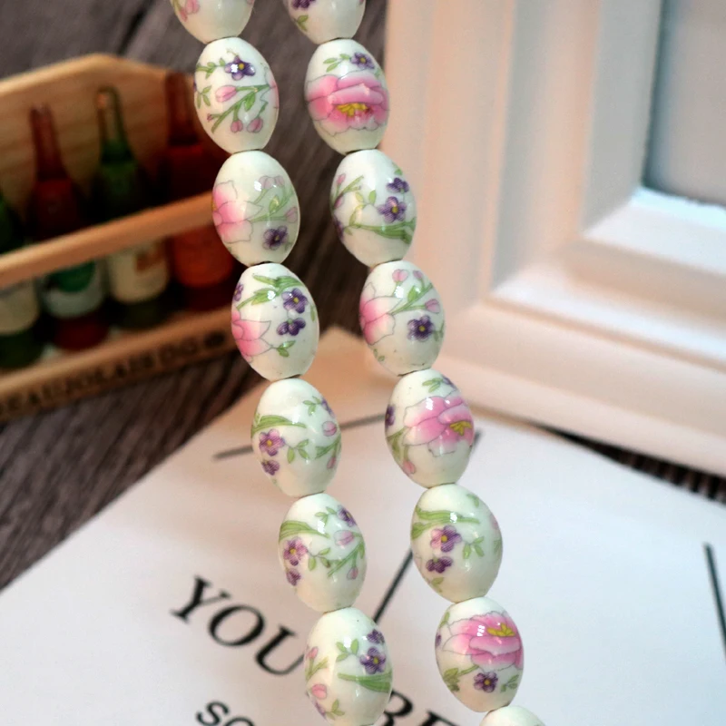 10Pcs/Lot 11x15MM Vintage Ceramic Beads Necklace Bracelets DIY Beads For Jewelry Making Oval Shape Porcelain Spacer Beads