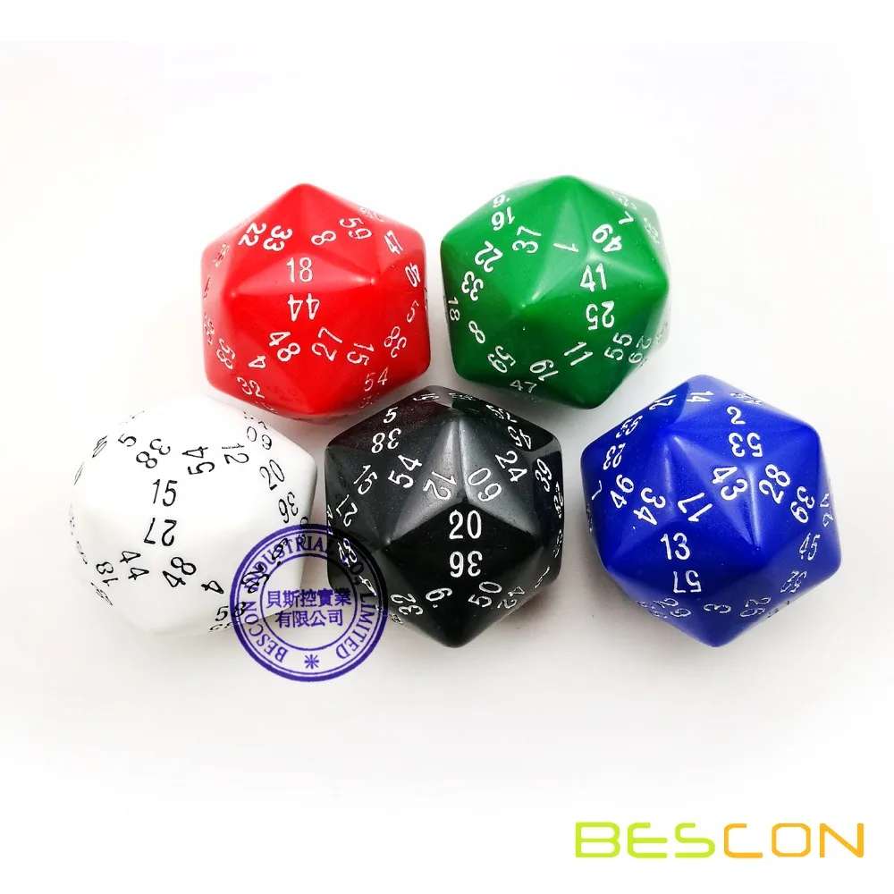 Bescon New Polyhedral Dice 60-sided Gaming Dice, D60 die, D60 dice, 60 Sides Dice, 60 Sided Cube of Black Color