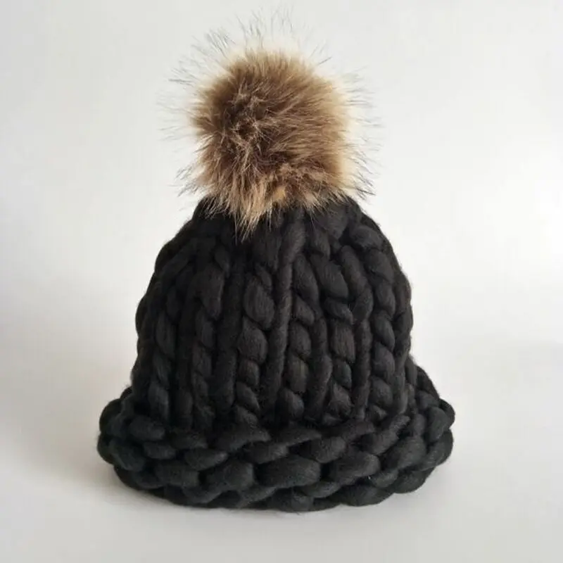new Casual Beanies Women Thick lines Winter Hats Crochet Knitting Wool Cap Fur Pompons Ball Warm Gorros Outdoor Thick Female Cap image 2