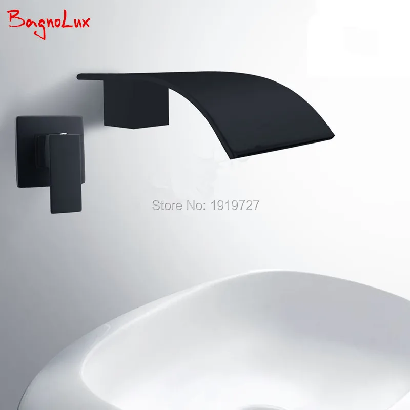 

Classic Bathroom Simple Style Basin Bath Tub Waterfall Water Fixed Spout Faucet w Mixer Square Black Matt Black Combination