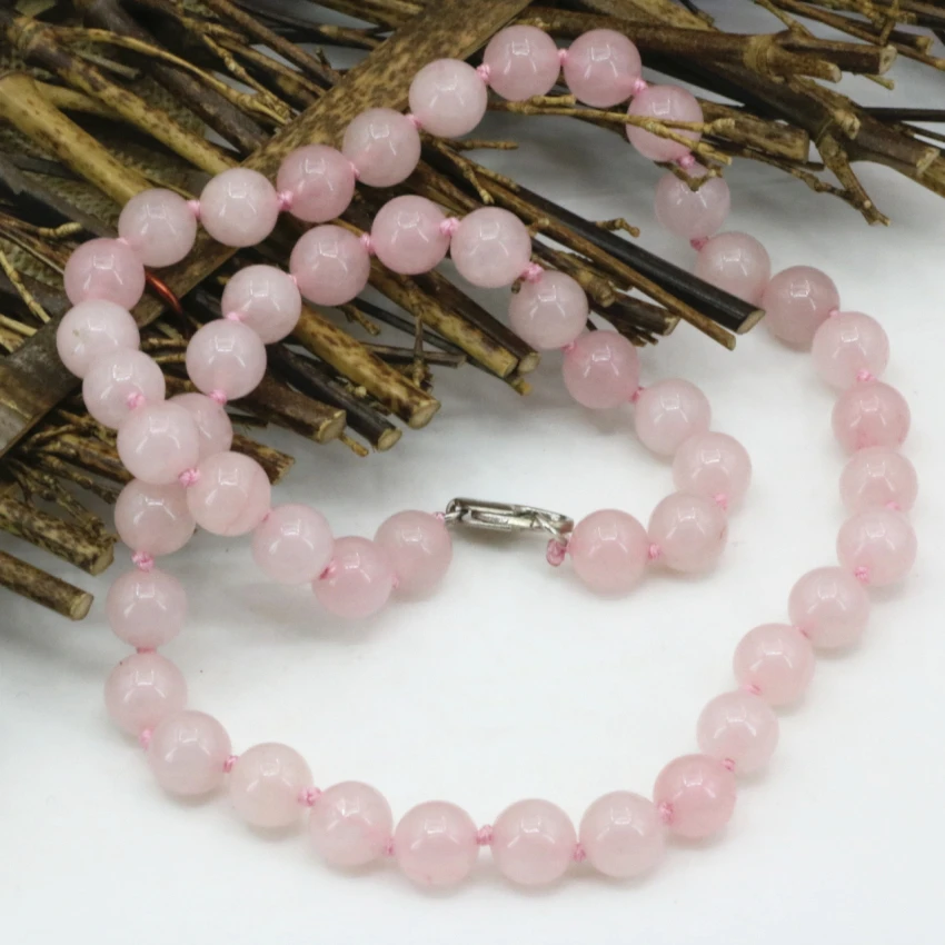 Wholesale price 8mm pink crystal cherry quartz stone jades chalcedony round beads necklace for women chain jewelry 18inch B3199