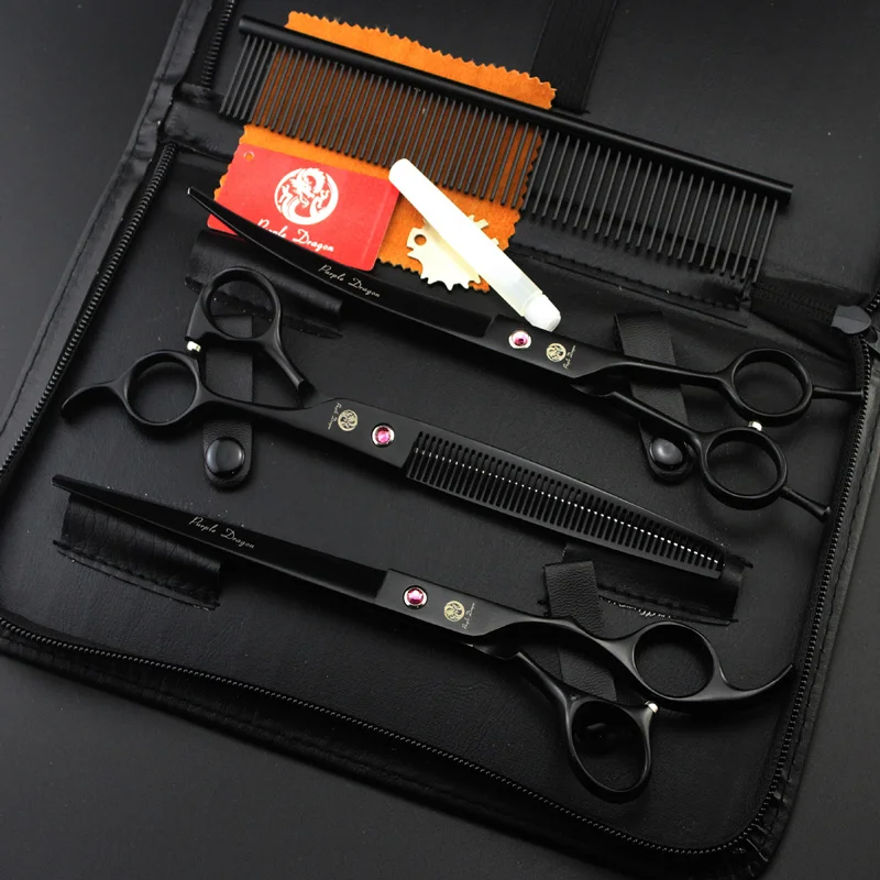 Black 8inch Cost-effective Professional Pet Grooming Scissors Sets Pet Scissors,STRAIHT & THINNING & CURVED scissors in 1 set