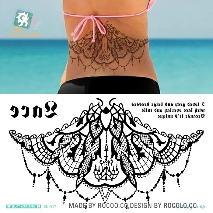 Rocooart BC-012 Sexy Lace Style Waterproof Temporary Tattoo Sticker Beauty Lady Necklace Fake Tattoo Taty Tatuagem For Body Art