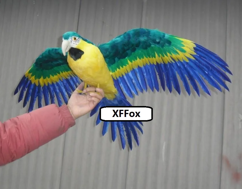 

huge real life dark green&yellow parrot model foam&feather big simulation wings parrot bird gift about 60x90cm xf0313