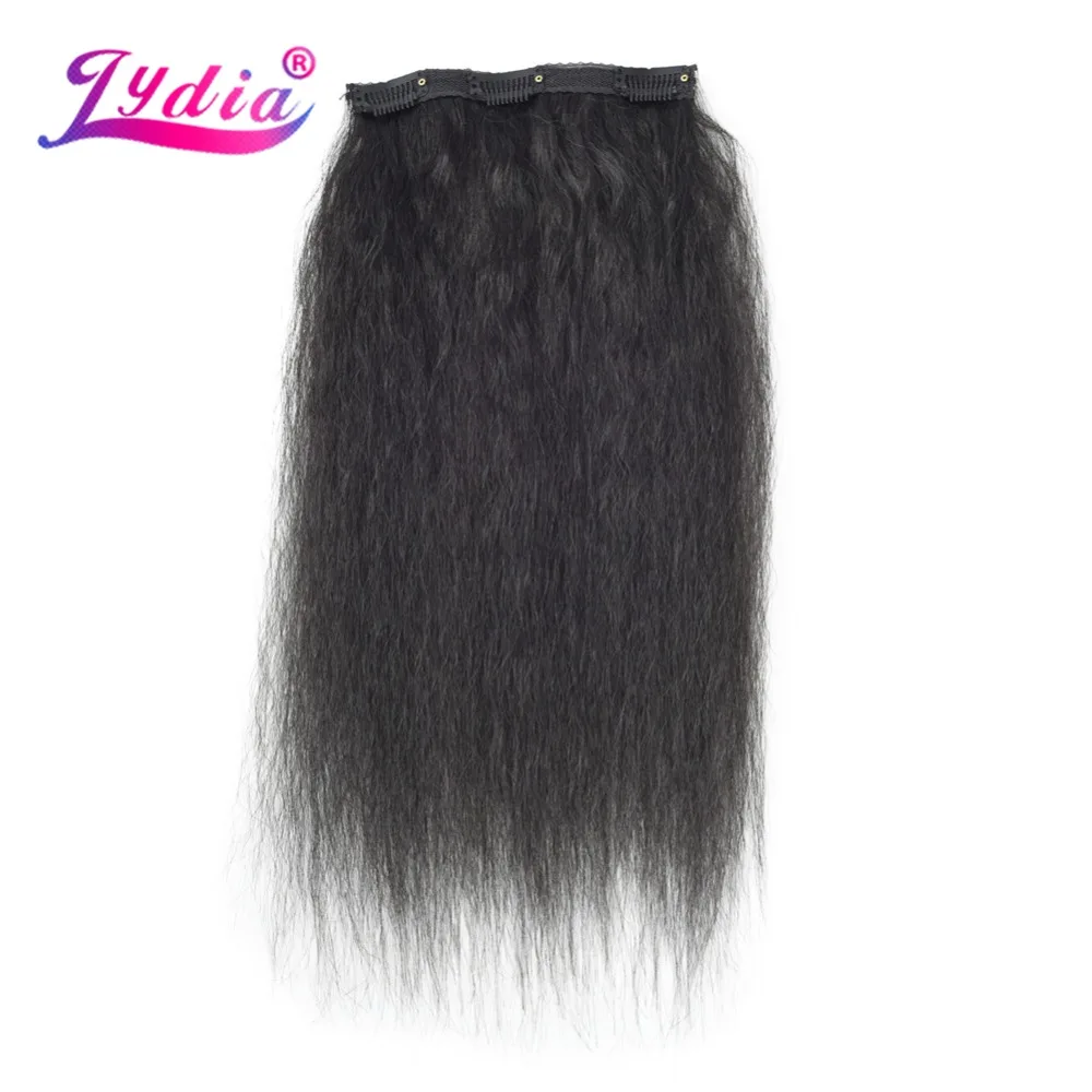 Lydia-Kinky Straight Long Synthetic Hair Extensions Bundles, Kinky Hair, resistente ao calor, 18 Clips, 16-20 ", 8pcs por conjunto