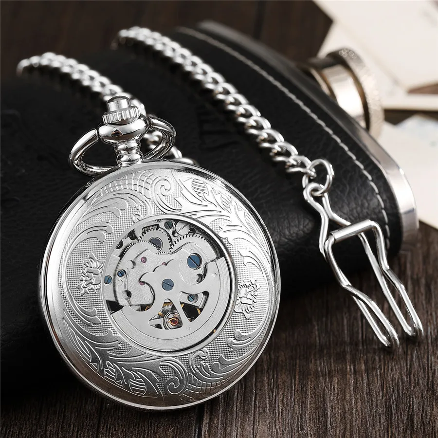 Full Silver Eagle Steampunk Luxury Mechanical Pocket Watch Men Vintage Hollow Skeleton Watch Fob Clock Male Unisex Watch