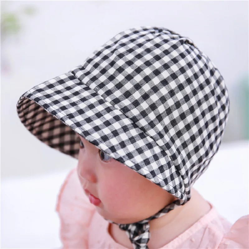 Baby Cotton Hats Girl Boy Kids Beanies Newborn Plaid Cap Toddler Adjustable Sun Hat Outdoor Headwear Indian Cap Hair Accessories